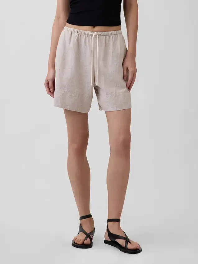 Shorts ample en mélange de lin, 6"