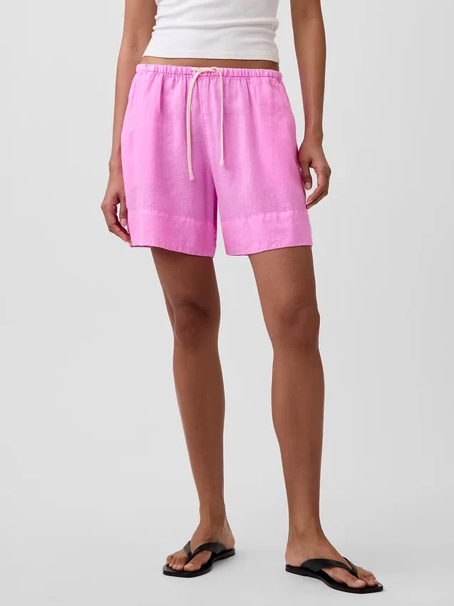 Shorts ample en mélange de lin, 6"