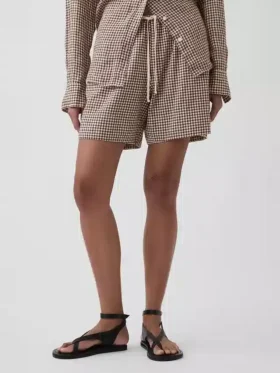 Shorts ample en mélange de lin, 6″
