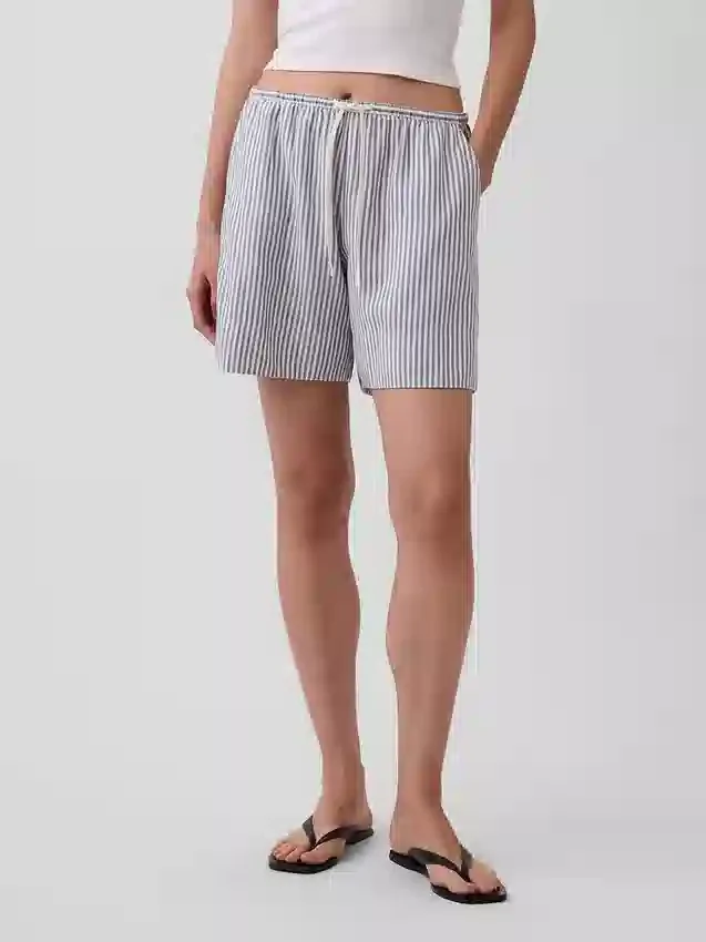 Shorts ample en mélange de lin, 6"