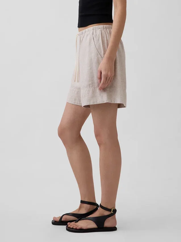 Shorts ample en mélange de lin, 6"
