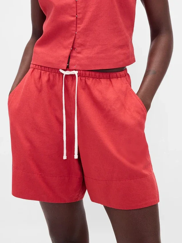 Shorts ample en mélange de lin, 6"