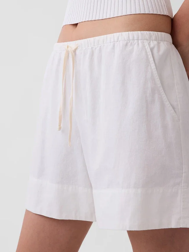 Shorts ample en mélange de lin, 6"