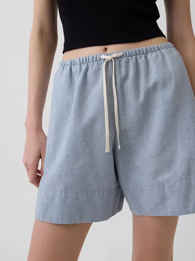 Shorts ample en mélange de lin, 6"