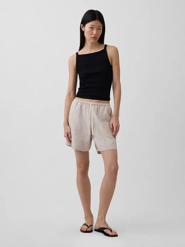 Shorts ample en mélange de lin, 6"