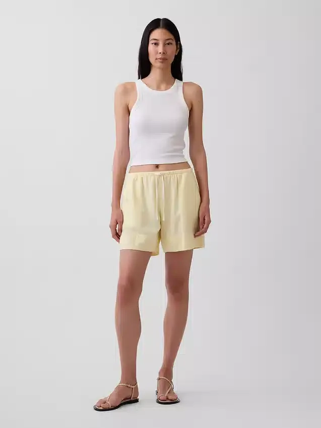 Shorts ample en mélange de lin, 6"