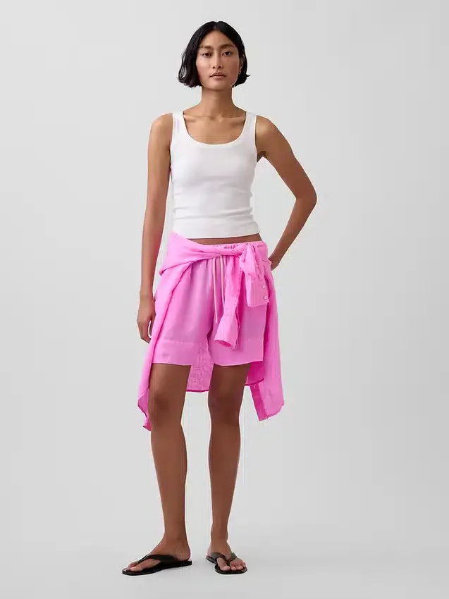 Shorts ample en mélange de lin, 6"