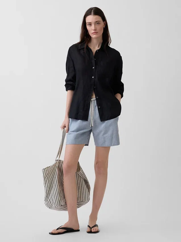 Shorts ample en mélange de lin, 6"