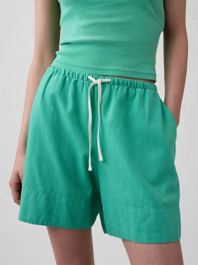 Shorts ample en mélange de lin, 6"