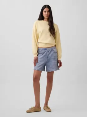 Shorts décontracté en jersey imprimé effet denim, taille mi-haute de 5"