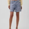 Shorts décontracté en jersey imprimé effet denim, taille mi-haute de 5"