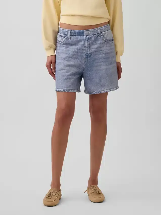 Shorts décontracté en jersey imprimé effet denim, taille mi-haute de 5"
