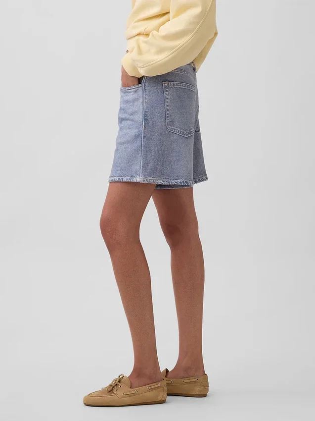 Shorts décontracté en jersey imprimé effet denim, taille mi-haute de 5"
