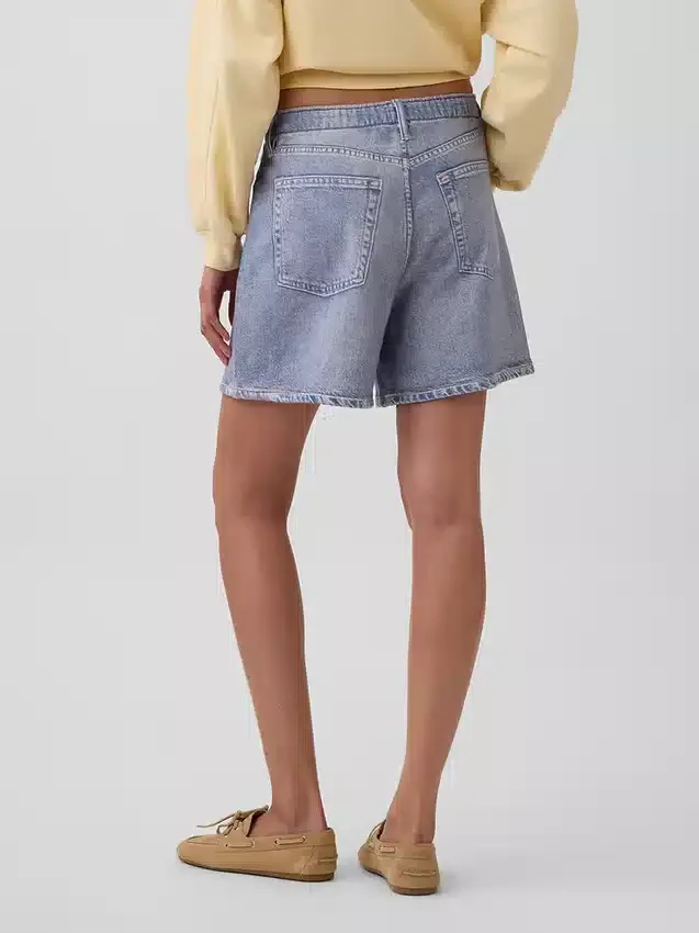 Shorts décontracté en jersey imprimé effet denim, taille mi-haute de 5"