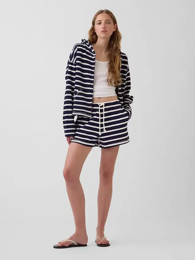Sweat à capuche zippé oversize en tissu éponge à rayures