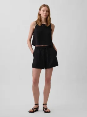 Shorts décontractés en gaze de coton à taille mi-haute de 4"