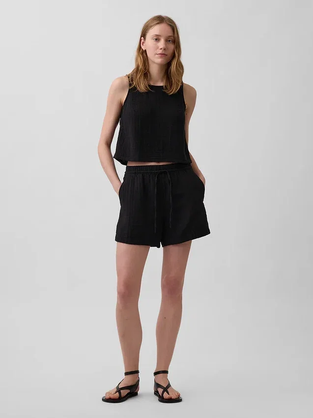 Shorts décontractés en gaze de coton à taille mi-haute de 4"
