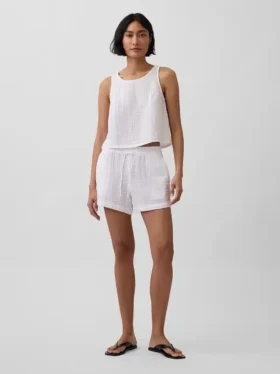 Shorts décontractés en gaze de coton à taille mi-haute de 4"