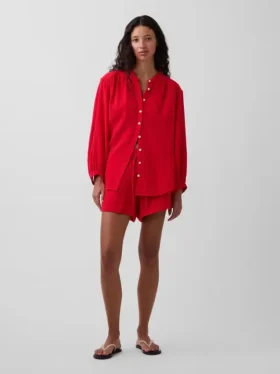 Shorts décontractés en gaze de coton à taille mi-haute de 4"