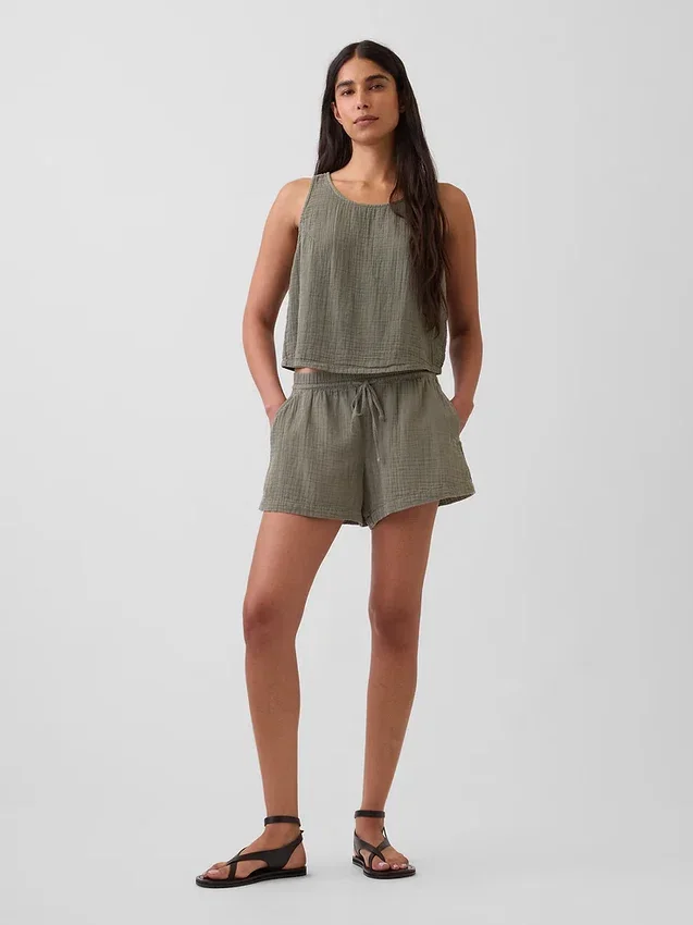 Shorts décontractés en gaze de coton à taille mi-haute de 4"