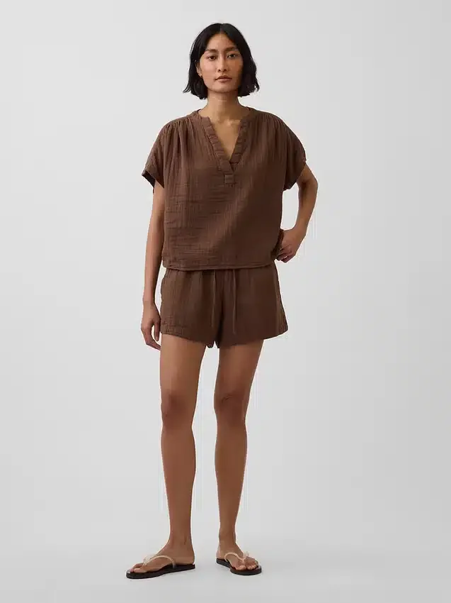 Shorts décontractés en gaze de coton à taille mi-haute de 4"