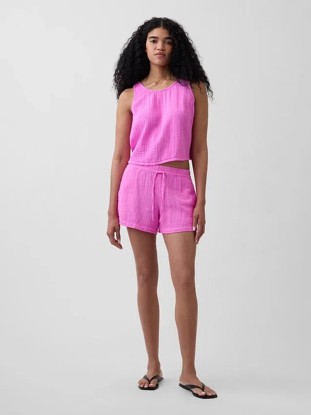 Shorts décontractés en gaze de coton à taille mi-haute de 4"