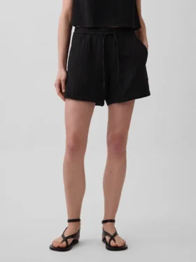 Shorts décontractés en gaze de coton à taille mi-haute de 4″