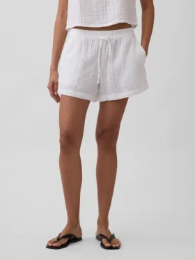 Shorts décontractés en gaze de coton à taille mi-haute de 4″