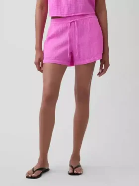Shorts décontractés en gaze de coton à taille mi-haute de 4″