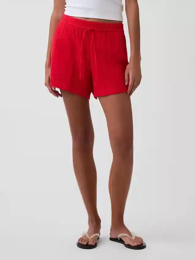 Shorts décontractés en gaze de coton à taille mi-haute de 4"