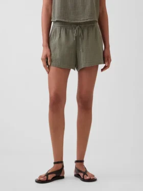Shorts décontractés en gaze de coton à taille mi-haute de 4″
