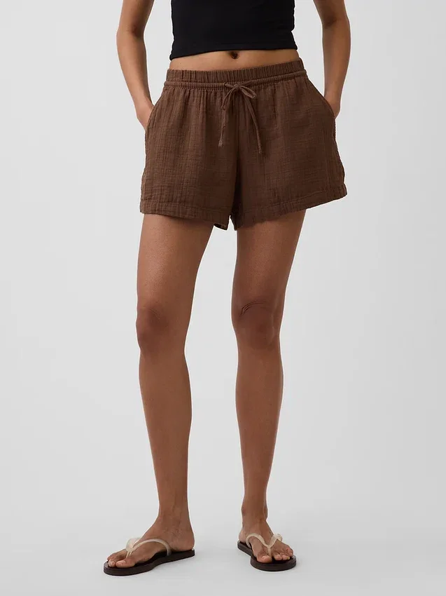 Shorts décontractés en gaze de coton à taille mi-haute de 4"