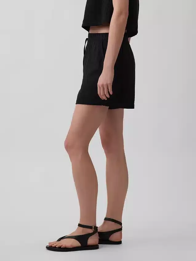 Shorts décontractés en gaze de coton à taille mi-haute de 4"