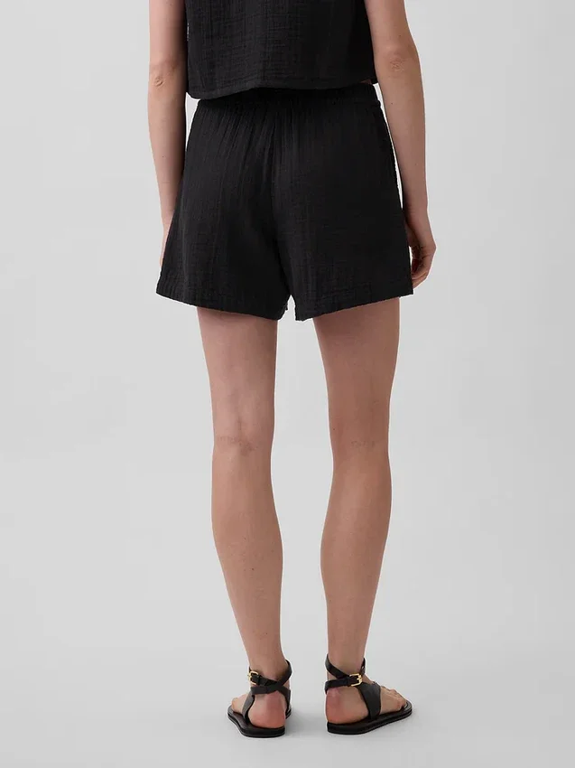 Shorts décontractés en gaze de coton à taille mi-haute de 4"