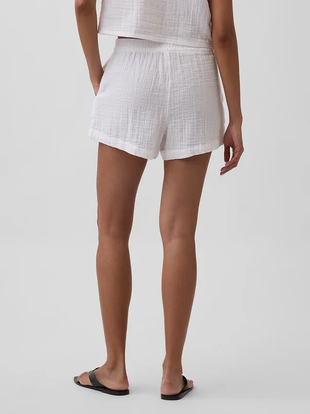 Shorts décontractés en gaze de coton à taille mi-haute de 4"