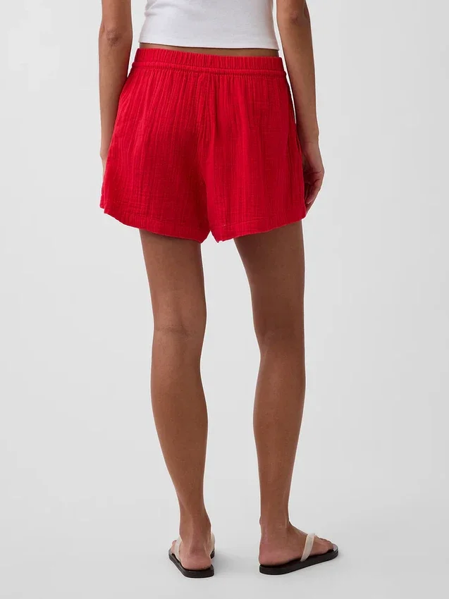Shorts décontractés en gaze de coton à taille mi-haute de 4"