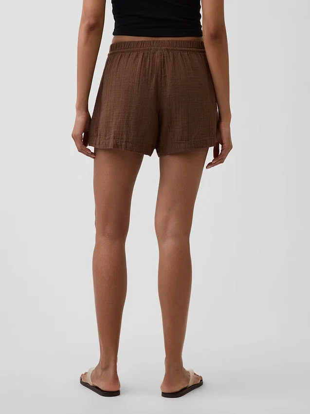 Shorts décontractés en gaze de coton à taille mi-haute de 4"