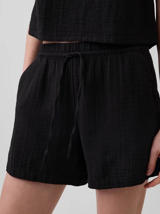 Shorts décontractés en gaze de coton à taille mi-haute de 4"