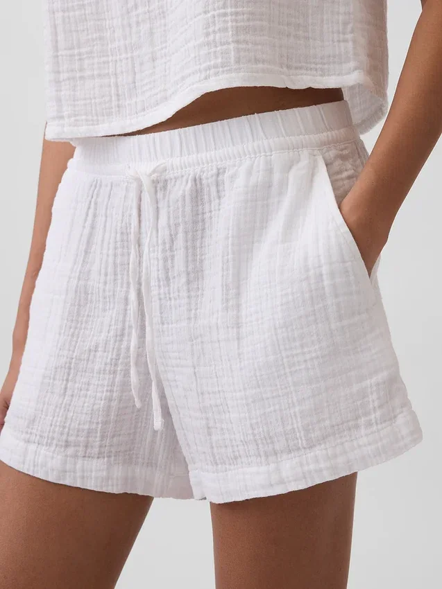 Shorts décontractés en gaze de coton à taille mi-haute de 4"