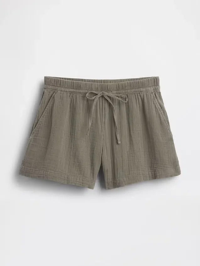 Shorts décontractés en gaze de coton à taille mi-haute de 4"