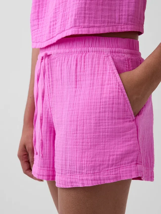 Shorts décontractés en gaze de coton à taille mi-haute de 4"