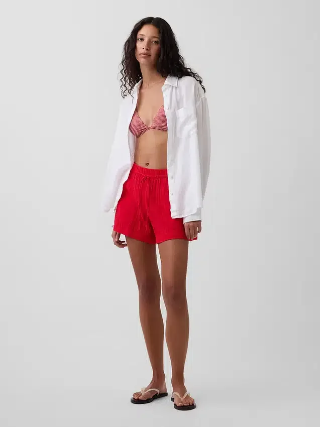 Shorts décontractés en gaze de coton à taille mi-haute de 4"