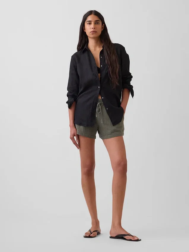 Shorts décontractés en gaze de coton à taille mi-haute de 4"