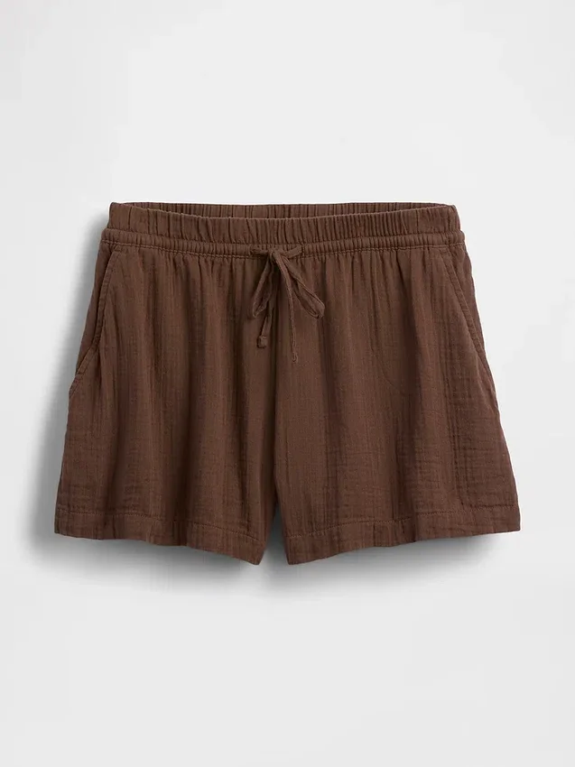 Shorts décontractés en gaze de coton à taille mi-haute de 4"