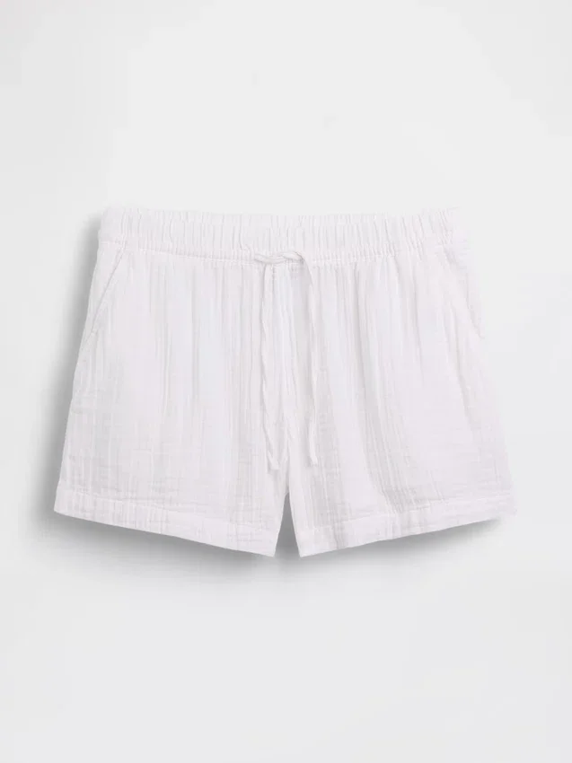 Shorts décontractés en gaze de coton à taille mi-haute de 4"