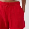 Shorts décontractés en gaze de coton à taille mi-haute de 4"