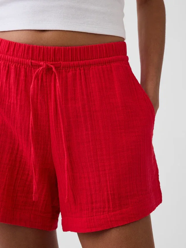Shorts décontractés en gaze de coton à taille mi-haute de 4"