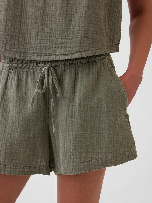 Shorts décontractés en gaze de coton à taille mi-haute de 4"