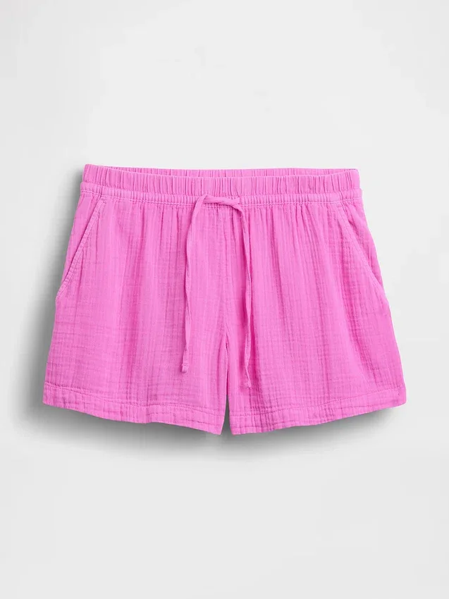 Shorts décontractés en gaze de coton à taille mi-haute de 4"