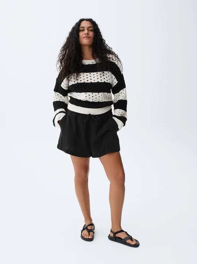 Shorts décontractés en gaze de coton à taille mi-haute de 4"